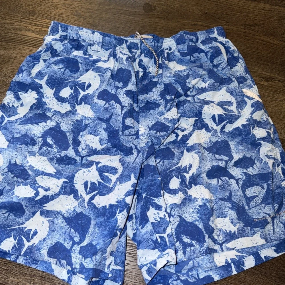 Peter Millar AOP Mesh-Lined Swim Trunks Blue Mens Large